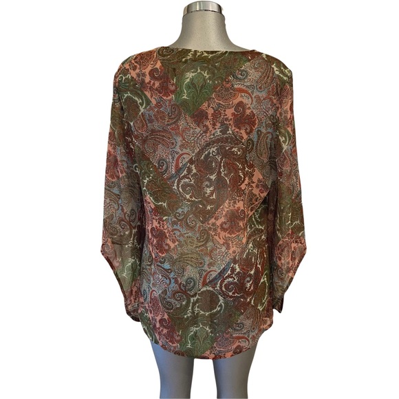 Wrangler Blouse Paisley Floral Sheer Western Rodeo Bohemian Loose Fit Sz Large - Picture 5 of 7